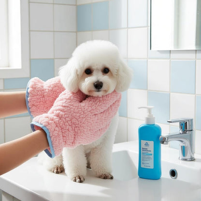 Pet Bath Towel Gloves for Cats & Dogs – Super Absorbent Quick-Dry Grooming Wrap