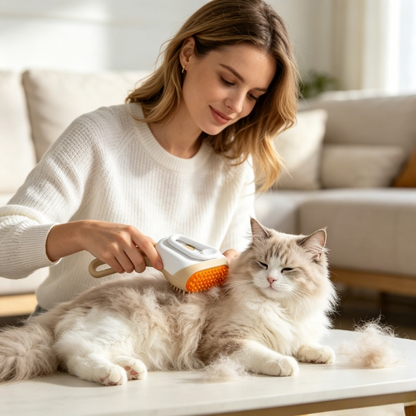 Rotating Handle Pet Steam Spray Grooming Brush for Cats & Dogs
