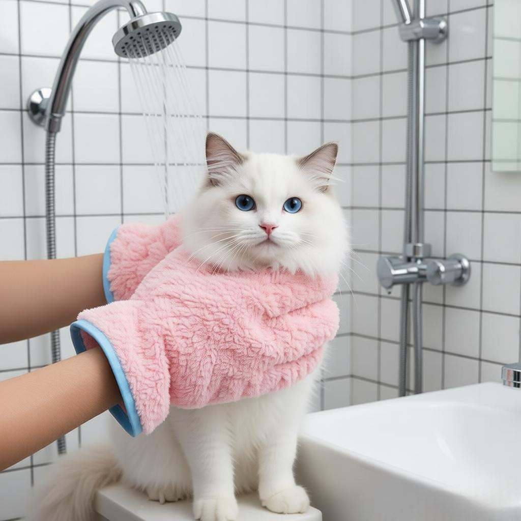 Pet Bath Towel Gloves for Cats & Dogs – Super Absorbent Quick-Dry Grooming Wrap