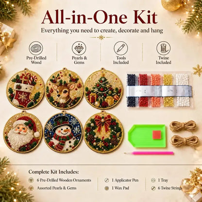 🎄Christmas Pearl & Gem Ornament Kit – 6 Piece DIY Set
