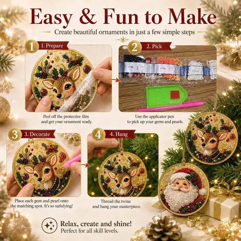 🎄Christmas Pearl & Gem Ornament Kit – 6 Piece DIY Set
