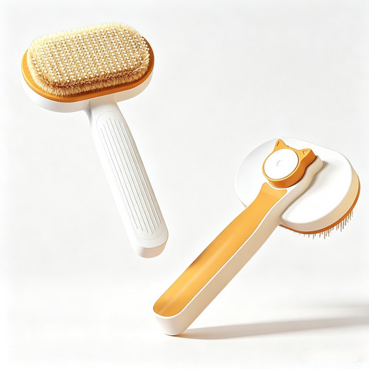 Oval Self-Cleaning Pet Grooming Brush for Cats & Dogs