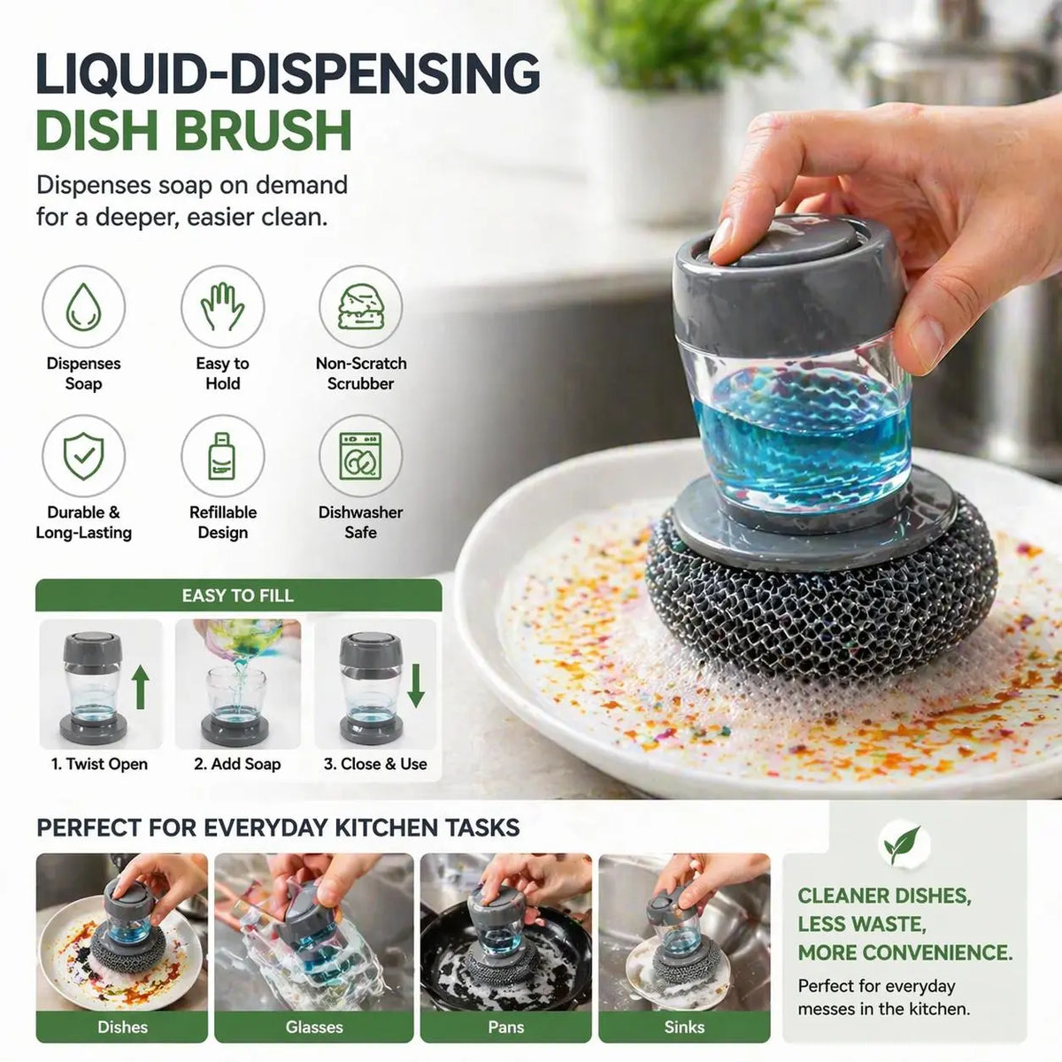 🔥Buy 2 Get 1 Free🔥 Soap-Dispensing Dish Brush
