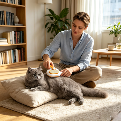 Oval Self-Cleaning Pet Grooming Brush for Cats & Dogs