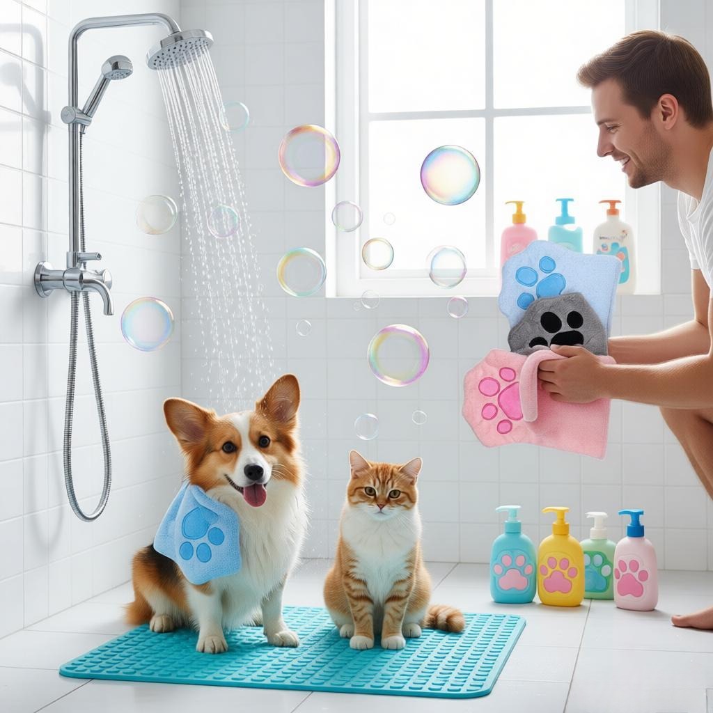Pet Drying Glove Towel for Cats & Dogs – Soft Quick-Dry Absorbent Grooming Towel（3pc）
