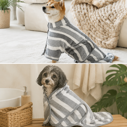 Pet Coral Fleece Bath Robe for Cats & Dogs – Soft Absorbent Quick-Dry Drying Towel