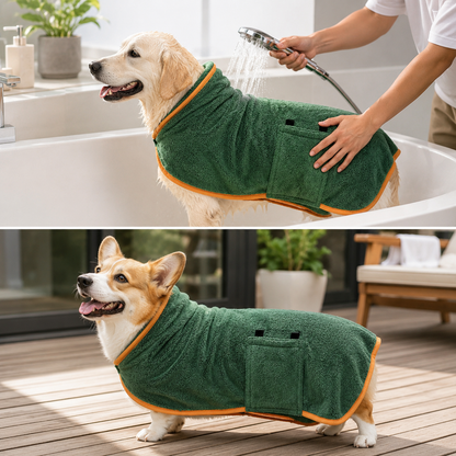 Pet Microfiber Bath Robe for Dogs – Super Absorbent Quick-Dry Drying Towel
