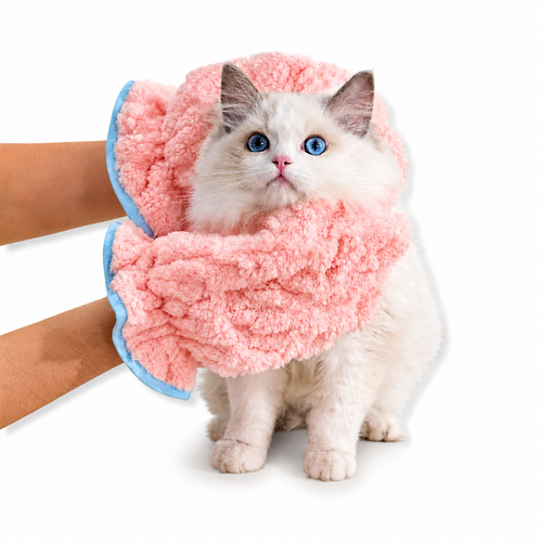 Pet Bath Towel Gloves for Cats & Dogs – Super Absorbent Quick-Dry Grooming Wrap