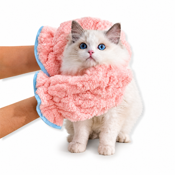 Pet Bath Towel Gloves for Cats & Dogs – Super Absorbent Quick-Dry Grooming Wrap
