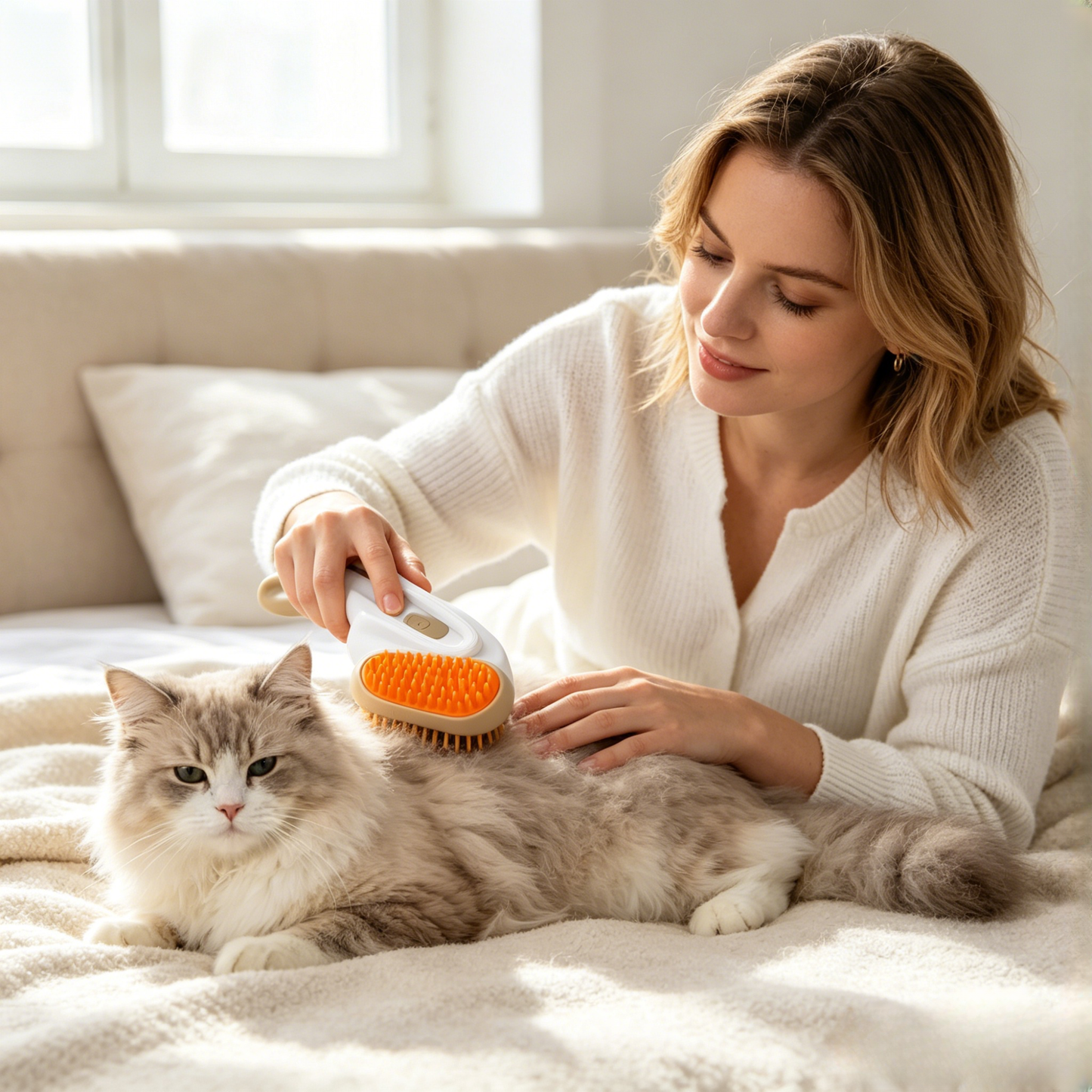 Rotating Handle Pet Steam Spray Grooming Brush for Cats & Dogs